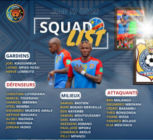 CUPER DÉVOILE LA LISTE DE LA RDC FACE AU MAROC: VIDÉE DE NGOMA ET KABONGO MAIS RENFORCÉE PAR MALANGO