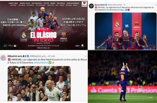 « Clasico » des légendes barcelonaises et madrilènes à Tokyo pour rendre hommage à Iniesta parti, tout récemment, en retraite sportive.