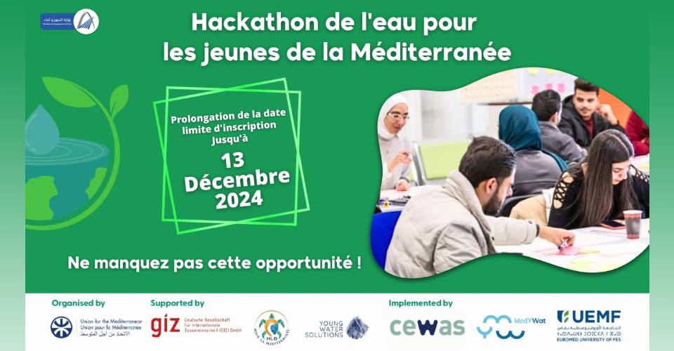 Avez-vous des idées de projets liés au domaine de l’eau? Inscrivez-vous avant le 13 Décembre 2024 au Hackathon de l’eau pour les jeunes de la méditerranée