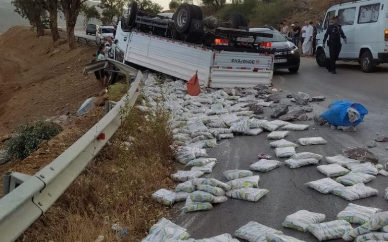 Targist .. 3 blessures à la suite d'un camion chargé de sel à l'aube de la mort