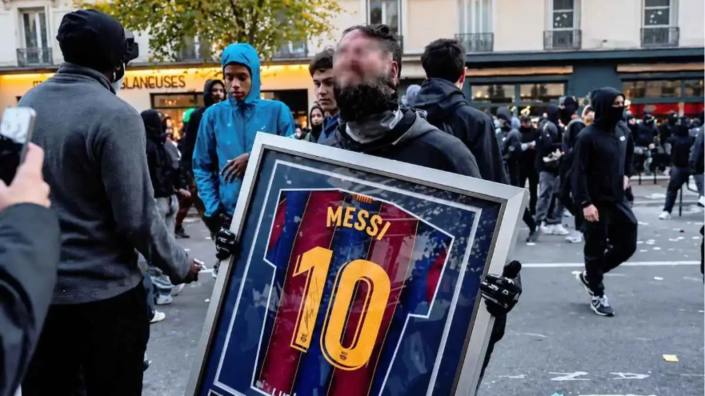 Le maillot signé de Messi apparaît au milieu des manifestations à Paris et enflamme les réseaux sociaux (Vidéo)